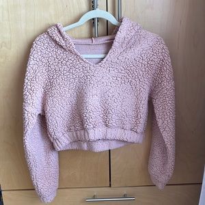 Cropped fuzzy pink hoodie